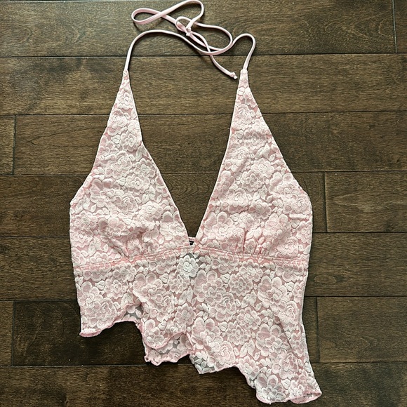 Maria Morena Y2K Pink Lace Asymmetrical Halter Crop Top XS/S - Picture 2 of 7